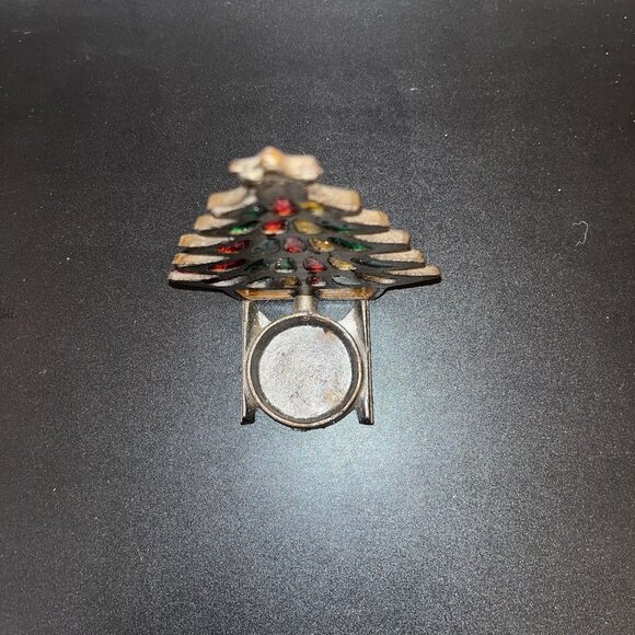 Cast Iron & Stained Glass Christmas Tree Candle Holder 6" Vintage - Picture 5 of 7